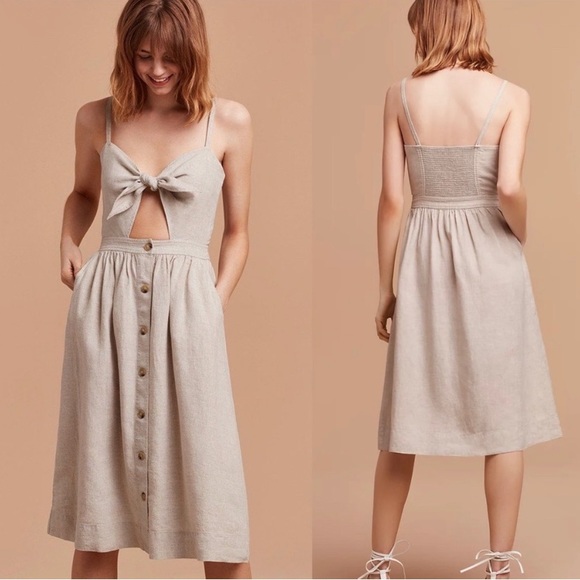 Aritzia Wilfred Mauve Front Tie Cutout Midi Dress - Picture 2 of 5